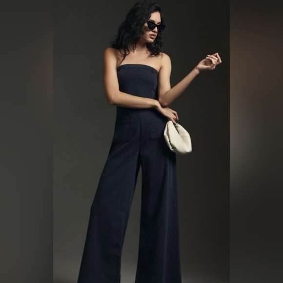 Anthropologie Pilcro The Skipper Strapless Denim Wide Leg Jumpsuit Size 4 - Picture 5 of 14